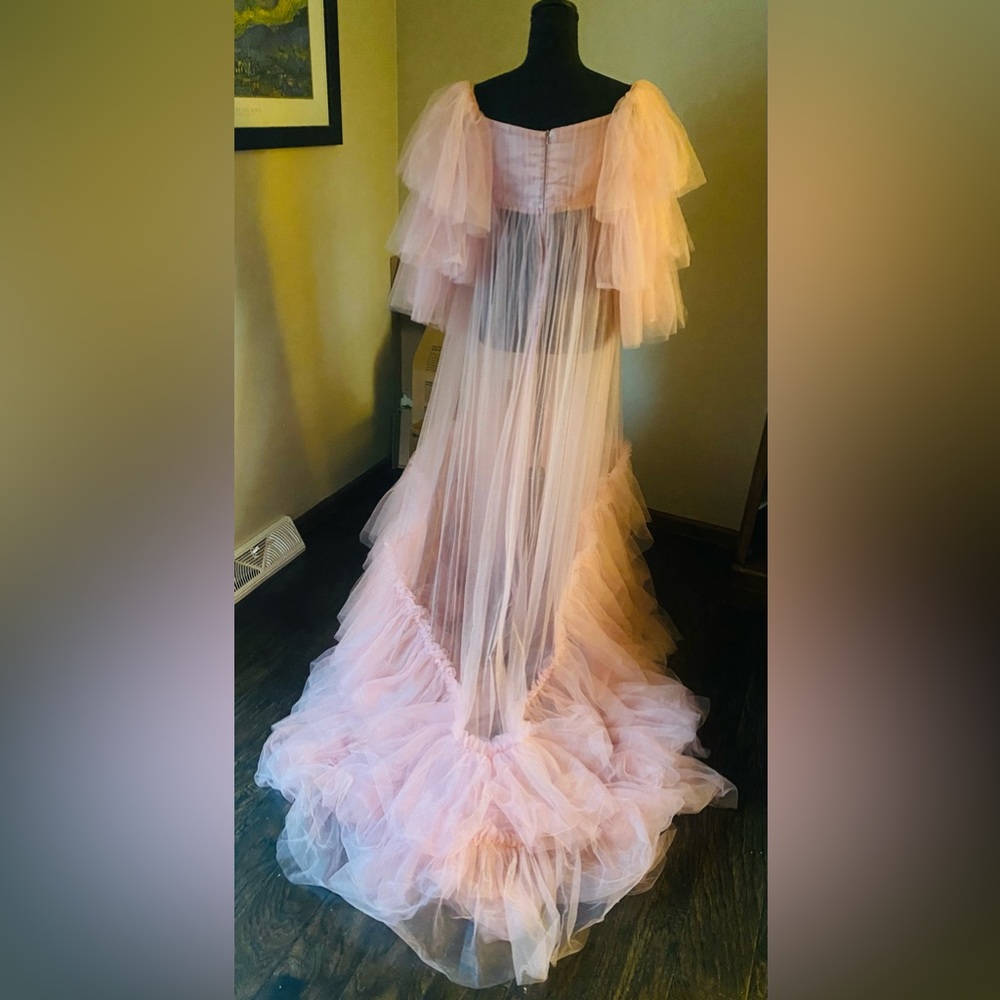 Maternity Dress for Sweetheart Tulle Robe Off Shoulder Dressing Gown. - Picture 6 of 15